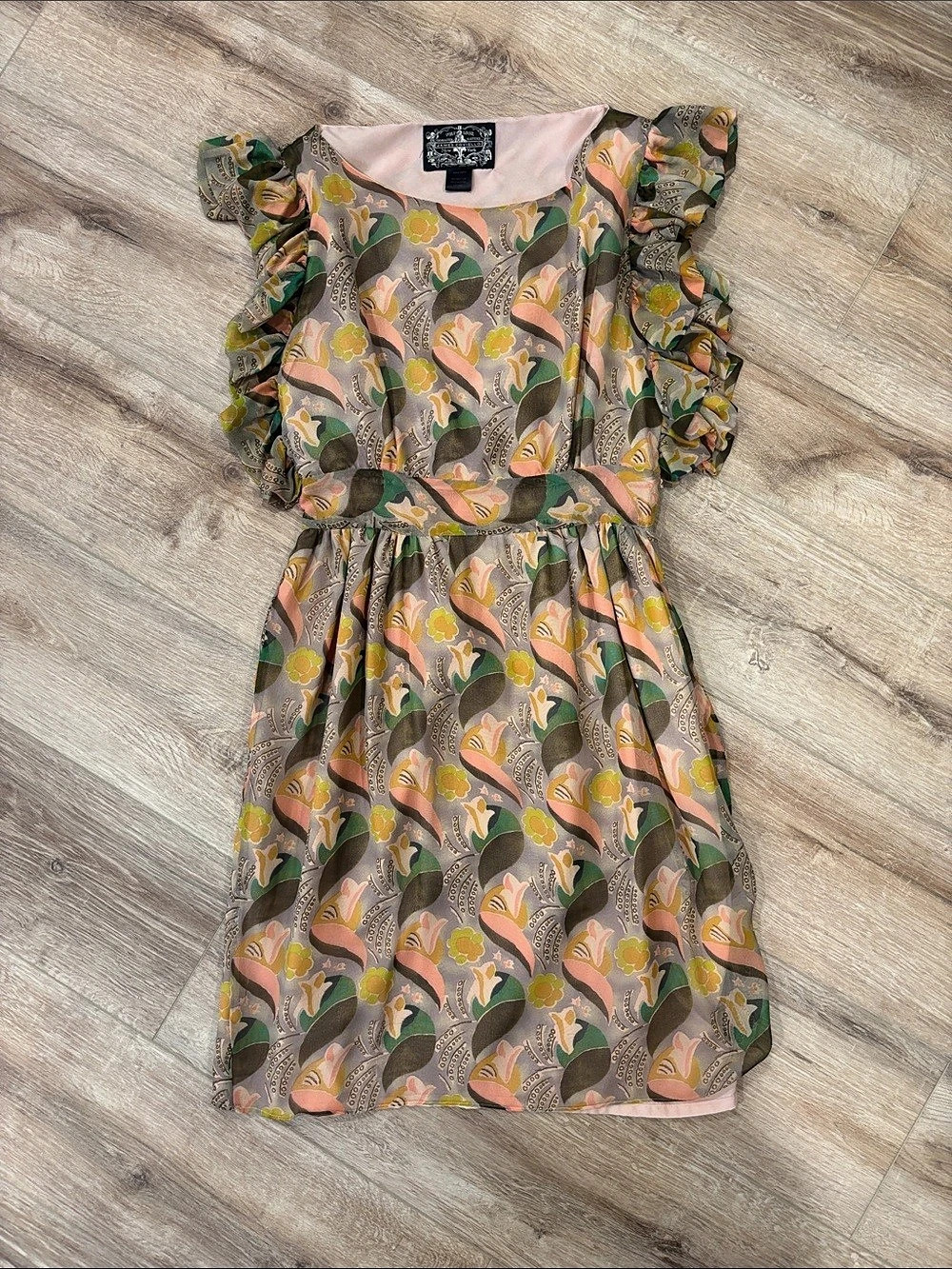 James Covello floral Ruffle Sleeve Mini Dress